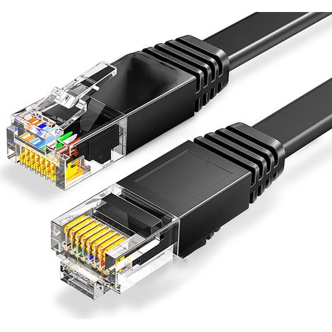 Câble Ethernet plat Cat6 haute vitesse 1000 Mbps (noir, 5 m), câble réseau RJ45 blindé (1/5)