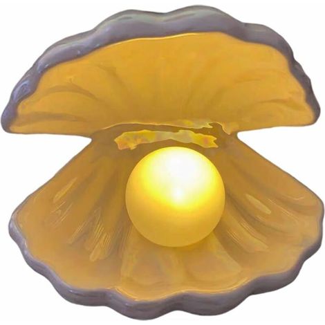 Lampe en forme de coquillage ornée d'une perle, style européen, figurine en céramique en forme de perle, lampe de table, lampe marine, décoration pour chambre d'enfant, chambre à coucher, salon, blanc (1/5)