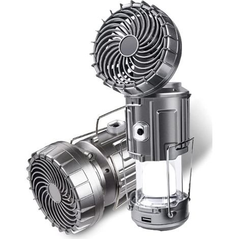 Lanterne solaire de camping, ventilateur de tente, ventilateur et lumière 2 en 1 d'urgence à suspendre - Lanterne LED rechargeable à piles - Ventilateur de bureau pour ouragan, bureau, voyage, (1/5)