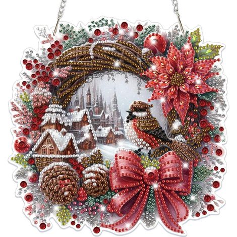 Diamantmalerei Anhänger Kranz Winterszene mit Zubehör für Weihnachten