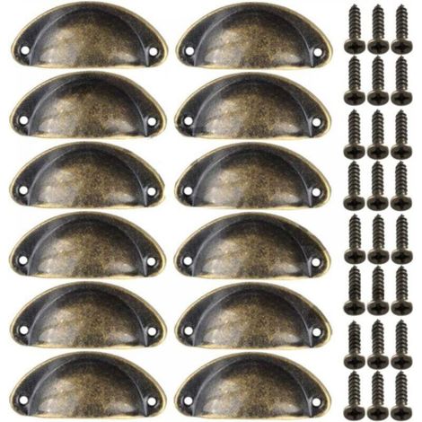 12 Stück Vintage-Möbelgriffe, Metall-Schubladenknöpfe in Muschelform für Schränke, Kleiderschränke, Kommoden und Küchenschubladen, Antikmessing, 8135 mm