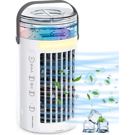 Climatiseur Portable, 450ML Climatiseur Mobile, Refroidisseur d'air, 4 en 1 humidificateur d'air, 3 Vitesses et 2 Modesutilisé dans Le Bureau, la Chambre à Coucher Le Salon Camping-Fei Yu