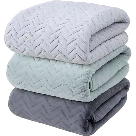 Ensemble de 3 grandes serviettes de bain - Gris clair + Vert + Gris foncé (1/5)