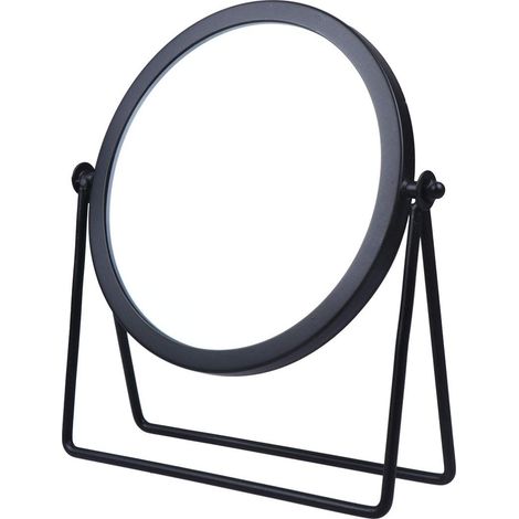 Round Round Metal Frame Swivel Makeup Mirror for Tabletop Black (1/4)