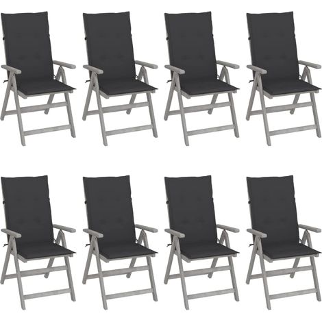 Lot de 8 Chaises inclinables de jardin avec coussins,Fauteuils d'extérieur Gris Acacia -TF33255 (1/5)