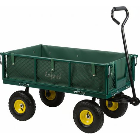 Zelsius Bollerwagen, 350 kg Tragkraft, 105 Liter, Grün/Gelb, Handwagen Luftbereift, Transportwagen