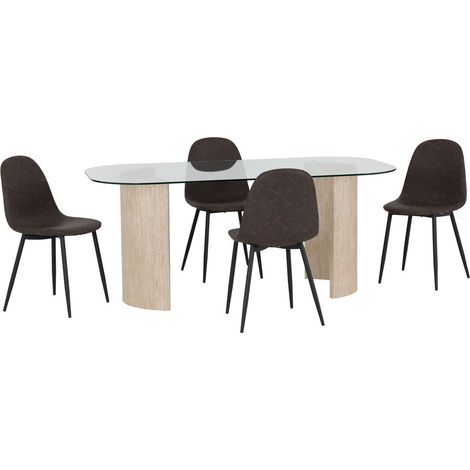 Modena Dining Table and Athens Chairs Set - L90 x W75.5 x H180 cm - Clear/Cream/Brown