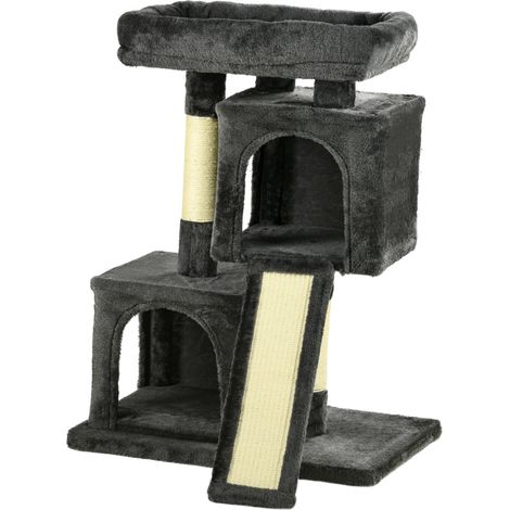 Tiragraffi pour chats avec sisal, lettino et 2 casettes, gris foncé 59x39x81cm