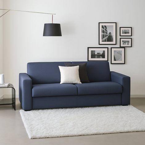 Dmora - Sofá fijo Dciucc, Sofá de 3 plazas, 100% Made in Italy, Sofá de salón en tela tapizada, con reposabrazos estándar, Cm 220x95h90, Azul (1/5)