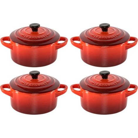 4x1 Le Creuset Mini Braeterset m.Deckel 10x5cm kirschrot