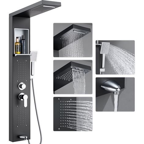 AURALUM MAX Panel de Ducha Columna de Ducha Hidromasaje, Cuatro Funciones de Salida, Kit Panel de Ducha Negro, Columna de Ducha Hidromasaje en Acero Inoxidable (1/5)