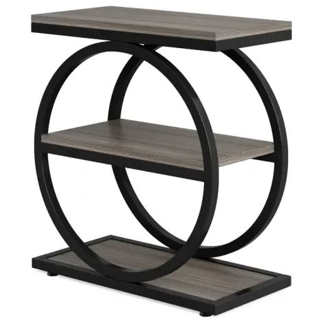 Table d'appoint à 3 niveaux en bois MDF et métal, style industriel (1/5)
