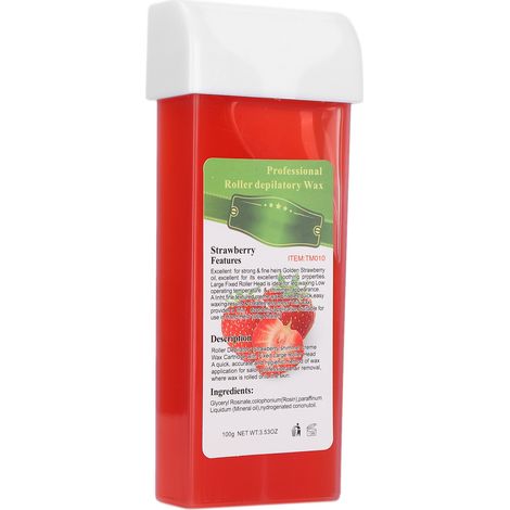 Rouleau de cire dépilatoire 100 g pour le corps, les jambes, la poitrine, les bras, le maillot et les aisselles, à la fraise. (1/5)