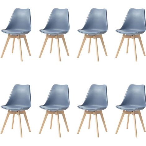 Esszimmerstuhl 8er Set, Massivholzbeine, Abnehmbares Kissen, Blau (1/5)