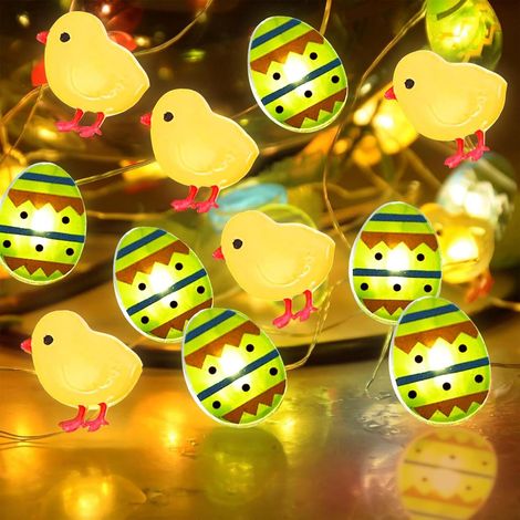 Guirlande Lumineuse de Pâques, 2 M 20 LED Lumières de Oeufs de Pâques, Batterie Opération, Lumières de Oeufs Poussins Pâques pour Pâques Décoration Fête, Extérieure, Printemps