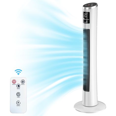 Ventilador de torre silencioso de 40 W y 103 cm con 3 velocidades, 3 modos de viento, control remoto, almacenamiento integrado, oscilación de 70° y ahorro de energía.