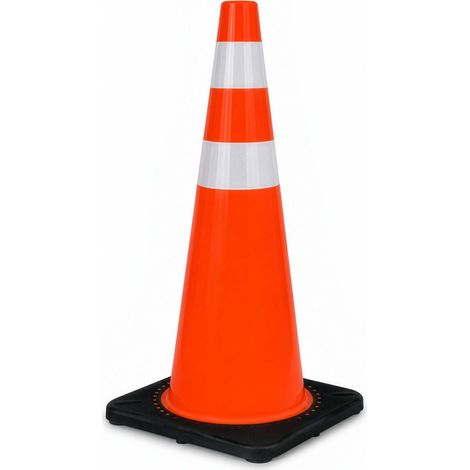 Wiltec Verkehrskegel 90 cm aus PVC mit Gummisockel, orangener Leitkegel zum Absichern, Pylon mit Reflexbändern (1/5)