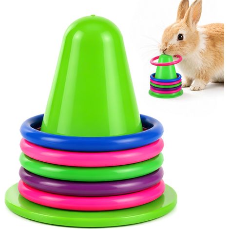 Jouet d'entraînement à anneaux pour lapin, jouet puzzle pour lapins Jouets multicolores pour lapins, gobelets empilables avec 5 anneaux de couleur aléatoire pour lapins, hamsters et petits animaux (1/4)