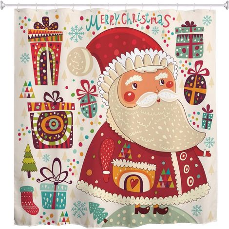 Joyeux Noël De Joyeux Noël Décors De Dessin Animé Mignon Imprimer des Rideaux De Douche en Tissu De Polyester Imperméable pour Accessoires De Salle De Bain 180x200 cm / 72"x78" (1/3)