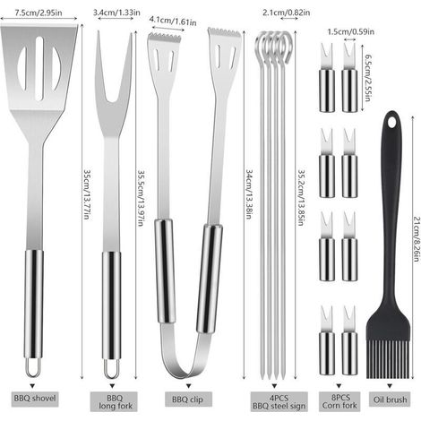 Ensemble d'Outils De Barbecue, 16PCS Barbecue Ustensiles en Acier Inoxydable pour Grillade avec Boîte de Rangement/Spatule/Fourchette/Pince/Brochettes et Pinceau pour Extérieur/Camping/Jardin (1/4)