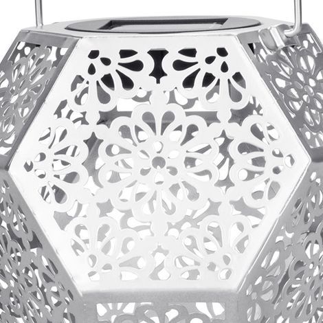 LED-Solarlaterne für den Außenbereich, wasserdichte Hängeleuchte für den Garten, dekorative Diamantform für Garten, Terrasse, Rasen, Flur, Einfahrt – Silber (1/4)