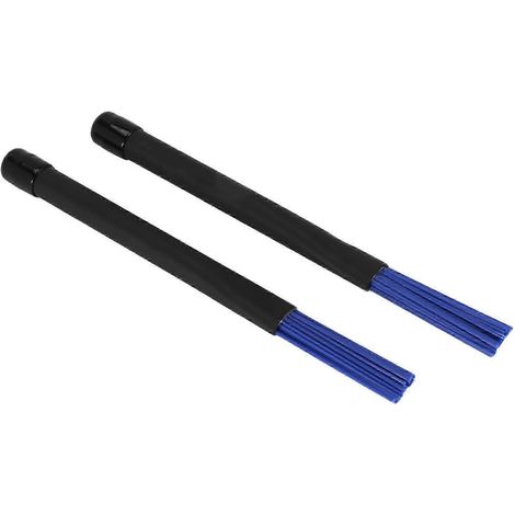 Une paire de balais de batterie jazz rétractables à manche noir, en nylon bleu, de 32 cm de longueur. (1/5)