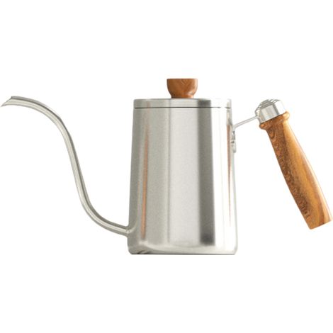Bouilloire à café filtre avec bec verseur en col de cygne et poignée en bois. Trou de refroidissement pour la température. (1/5)