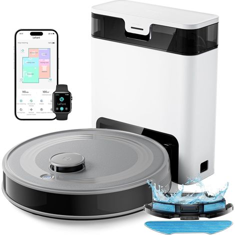 Lefant M2 Pro Robot Aspirateur Laveur 6000Pa avec Station Vidage Automatique Poussière,Navigation Laser avec Cartographie,Nettoyage Personnalisé, Évitement d'obstacles PSD, Idéal pour Poils d'animaux (1/5)