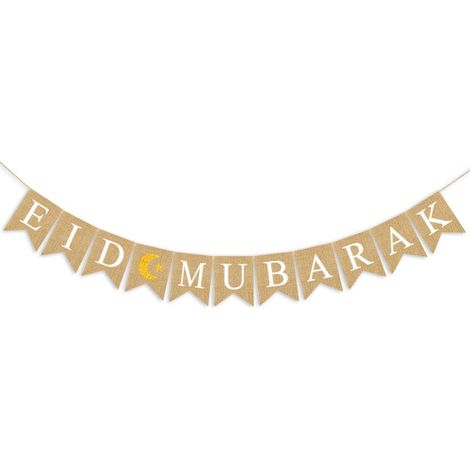 Eid Mubarak Jutebanner – Hängedekoration für die Eid-Feierlichkeiten, für Flur- oder Wohnzimmerfenster (1/5)