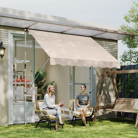 Store banne manuel 3×1,5m, rétractable sans perçage, inclinaison hauteur réglables, aluminium polyester anti-UV, beige