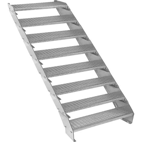 Verzinkte Stahltreppe Achtteilige Höhenverstellbare Gitterroststufen 90cm breit