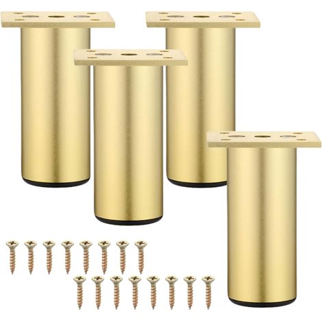 Lot de 4 pieds de meuble réglables — 150 mm, alliage d'aluminium — Adaptés aux meubles, mobilier de bureau et canapés — Matériau métallique (Doré, 15 cm) (1/5)