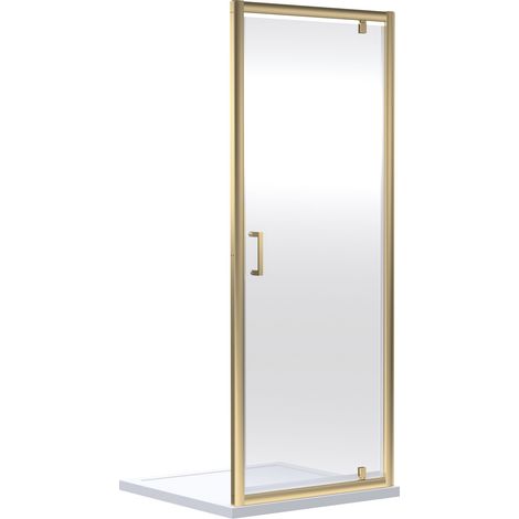 Almington 6mm Toughened Safety Glass Reversible Pivot Shower Door - 1900 x 760mm - Brushed Brass - Balterley (1/5)