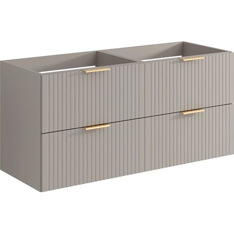 Vente-Unique – Meuble sous vasque simple strié – Beige – Longueur 120 cm – 4 tiroirs avec fermeture douce – Éco-responsable fabriqué en Europe