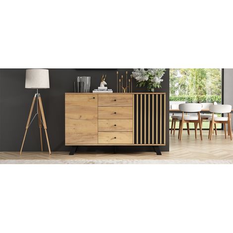 1203875 cm – Meuble de salon. Meuble en bois massif, avec 4 tiroirs. Table de chevet avec 2 étagères. Commode d’une largeur de 120 cm. Un meuble polyvalent.