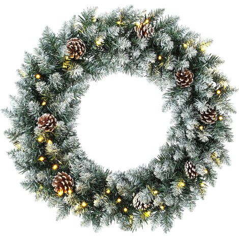 60 cm lange, schneebedeckte Weihnachtsgirlande mit 8-stufiger LED-Beleuchtung, 140 Zweigen, Tannenzapfen, Weihnachtskranz, Grün (1/5)