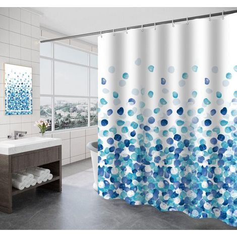 Rideau de che 180 x 200 cm, Rideau de che Anti moisissure antibactérien et inodore Rideau de Bain avec 12 Anneaux et Ourlet lesté, Motif pétales Bleus (1/4)