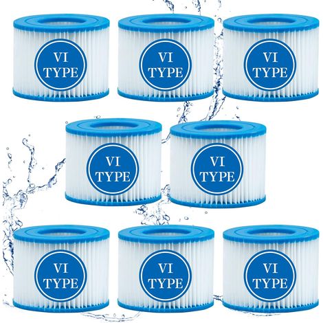 Lot de 8 Filtre VI Cartouche pour Bestway Lay Z Spa, Filtre de Spa et de Bain à remous Type VI pour filtres Coleman SaluSpa, pour Filtre Bestway, Lay Z Spa, pour Intex (1/5)