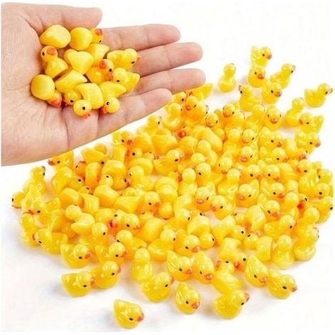 Set de 100 mini canards en résine – Jaunes – Décorations miniatures – Aquarium, jardin, maison de poupée (1/4)