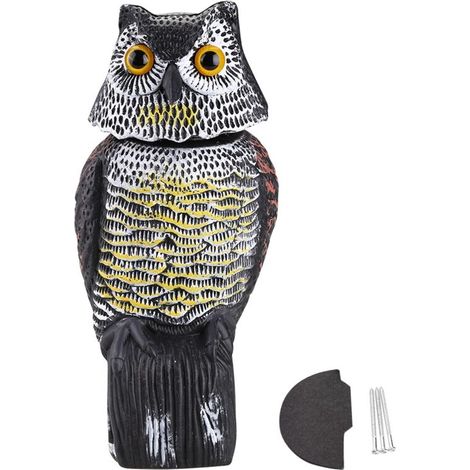 Leurre hibou à tête rotative, répulsif contre les oiseaux nuisibles, épouvantail de jardin silencieux (1/5)