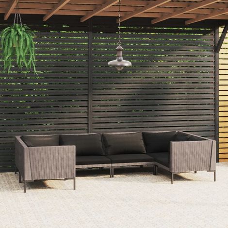 Salon de jardin 6 pcs Ensemble Table et Chaise de Jardin - avec coussins Résine tressée Gris foncé BV116056 - BonneVie (1/5)
