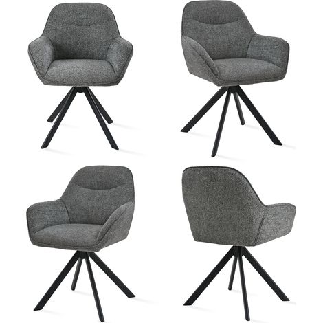 Goeurvant Sedia girevole a 360° con seduta morbida, schienale curvo elegante e braccioli ergonomici, comfort elegante per ogni stanza - Set di 4 - Grigio/Verde - Chenille