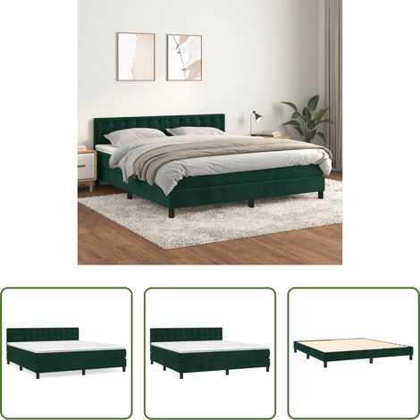 vidaXL Matelas à ressorts ensachés - Sommier à lattes de lit et matelas Vert foncé 160x200cm Velours (1/5)