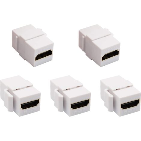 HDMI 4K Keystone Connecteur, Plaqué Or Femelle vers Femelle HDMI Keystone Insert Jack 3D 4K 60 Hz Adaptateur pour Plaque Murale Panneau Audio Video Blanc/5 Pack (1/5)