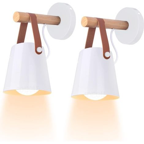 Juego de 2 apliques de pared de interior vintage y minimalistas, lámpara de pared moderna E27 con pantalla de metal y base de madera para dormitorio, oficina y pasillo (negro) (1/5)