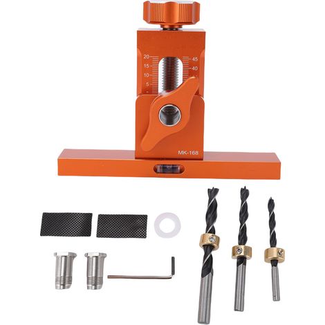 Gabarit d'installation de porte d'armoire, forets à 3 pointes de 6 mm, 8 mm et 10 mm, positionneur de poinçonnage à rebond pour panneau de porte de placard (1/5)