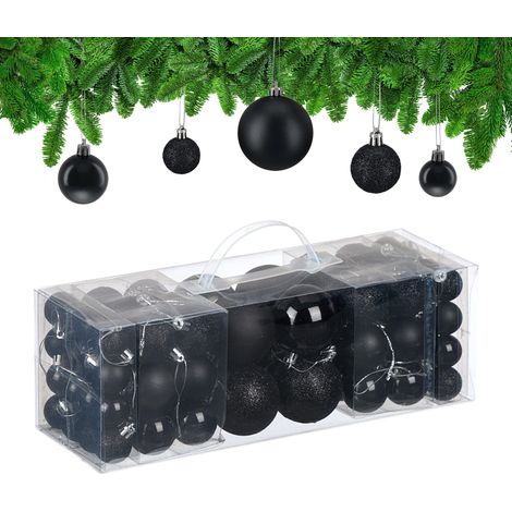 Boule de Noël, lot de 76, en Plastique, pour décorer Votre Sapin, Noire (1/5)