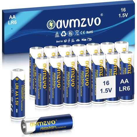 Piles AA, piles LR6, 16 pièces, alcalines 1,5 V, puissance durable (1/5)