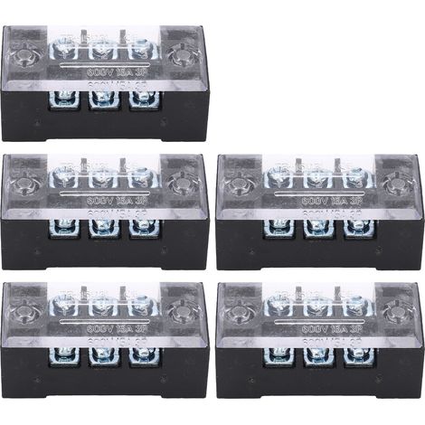 Bornier double rangée à courant élevé M3, bloc de barrière de fil à vis avec couvercle 15A 600V 5 pièces (1/5)