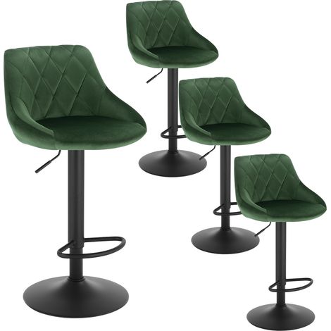 WOLTU 4 x Barhocker Tresenhocker, Gute gepolstert, Samt, Höhenverstellbar, Drehbar, Hocker, Dunkelgrün